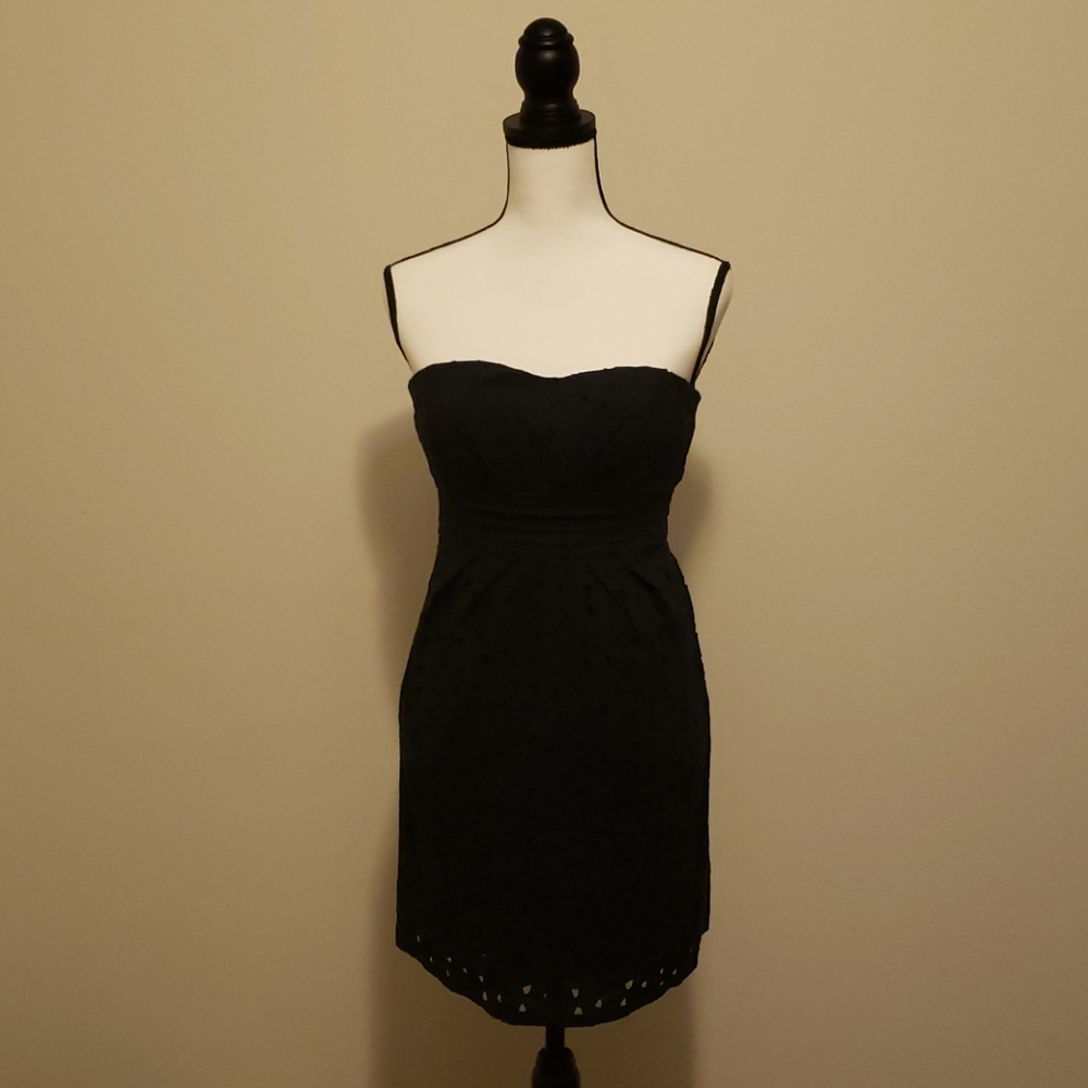 NWT Black Aqua Eyelet Strapless Mini Dress